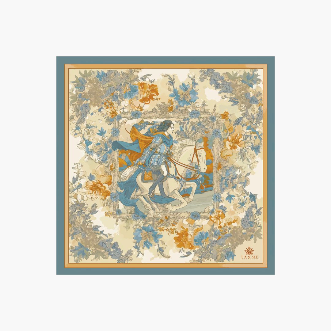 Carré de soie Cavalière - Rose/Navy
