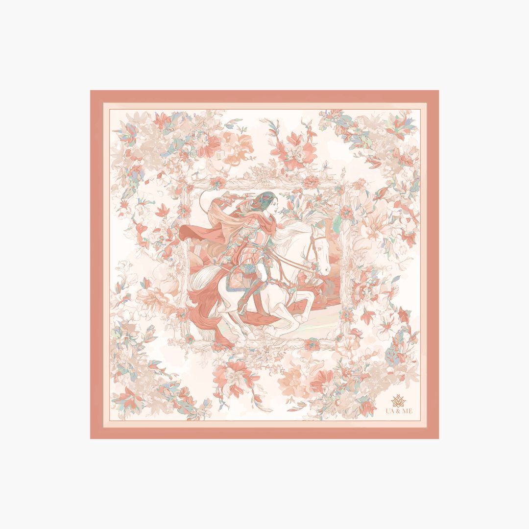 Carré de soie Cavalière - Rose/Navy