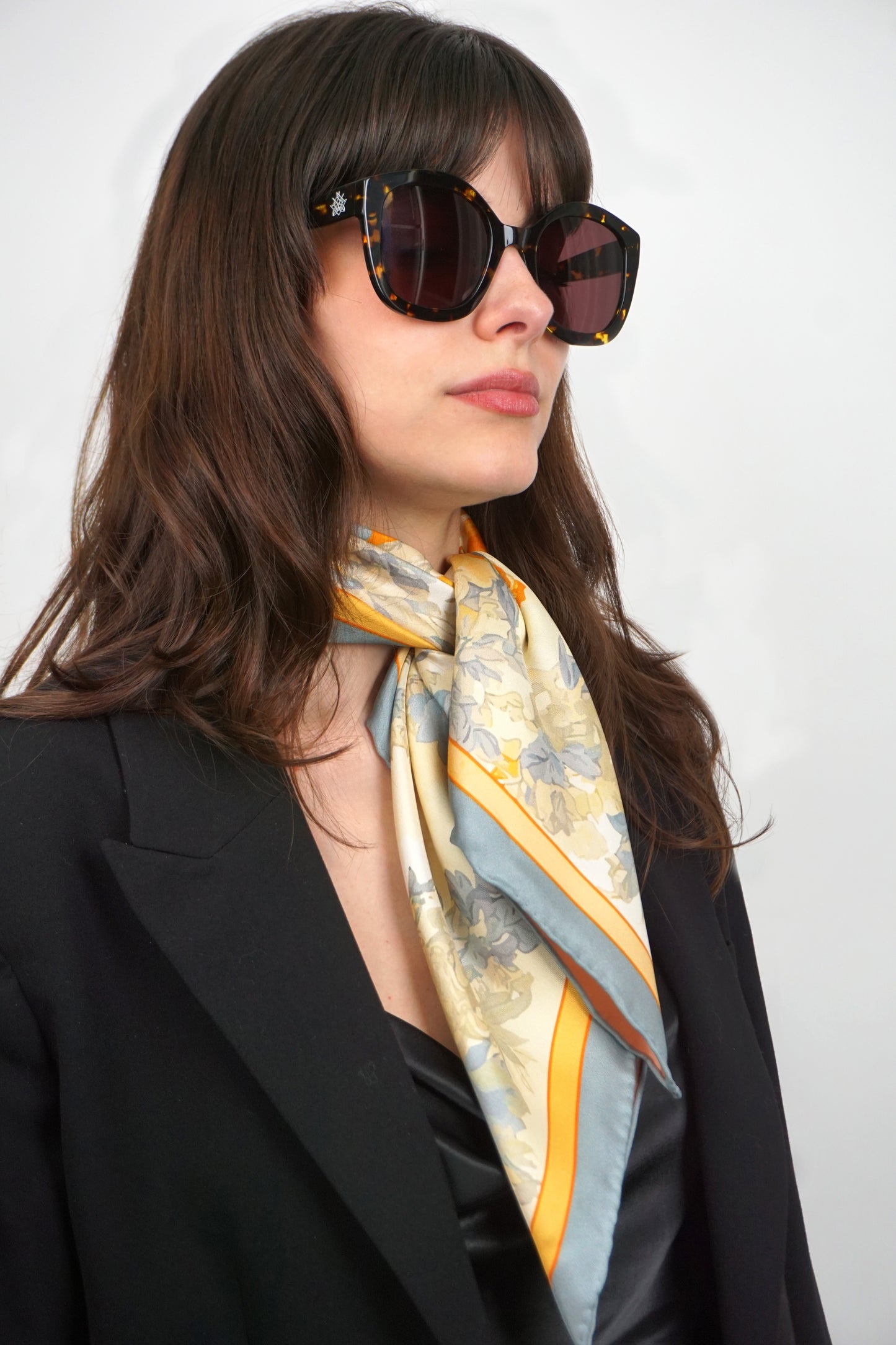 Carré de soie Cavalière - Rose/Navy