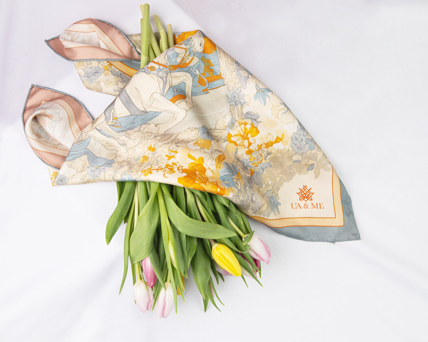 Carré de soie Cavalière - Rose/Navy